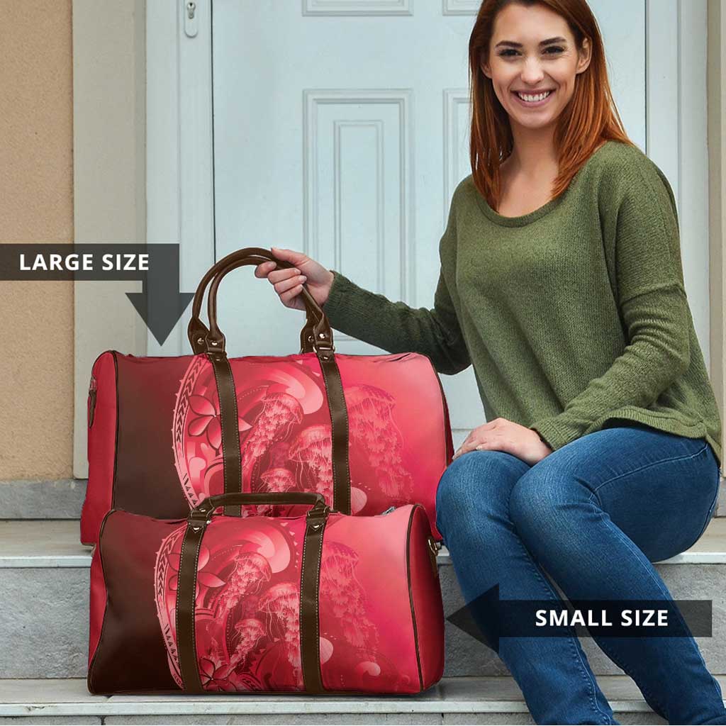 Red Gradient Polynesia Jellyfish Travel Bag Plumeria Polynesian Tattoo Glowing Vibes LT14 - Polynesian Pride