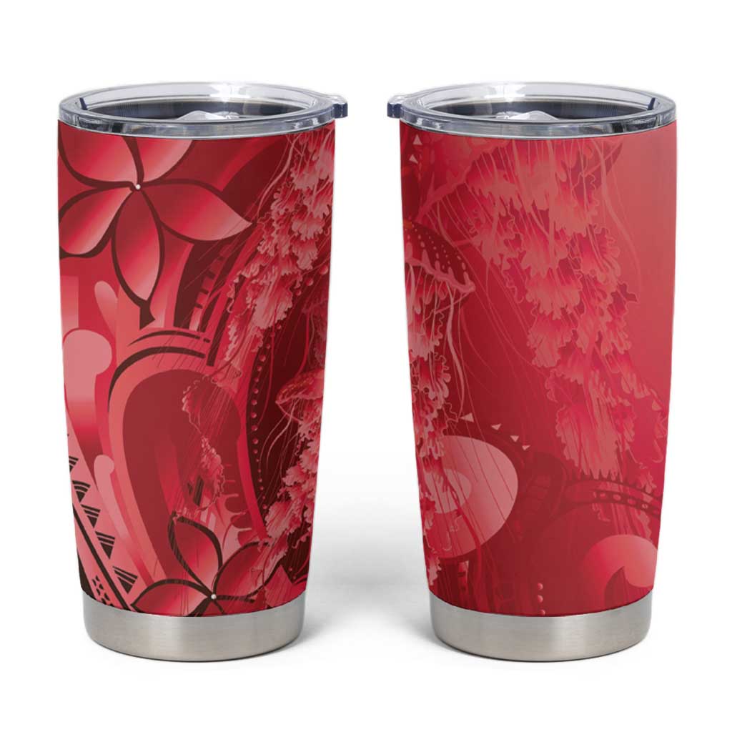 Red Gradient Polynesia Jellyfish Tumbler Cup Plumeria Polynesian Tattoo Glowing Vibes LT14 Red - Polynesian Pride