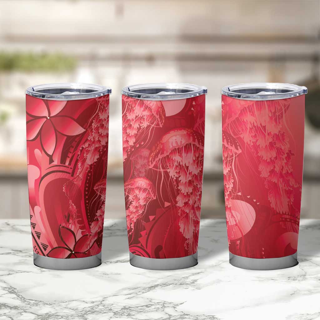 Red Gradient Polynesia Jellyfish Tumbler Cup Plumeria Polynesian Tattoo Glowing Vibes LT14 - Polynesian Pride