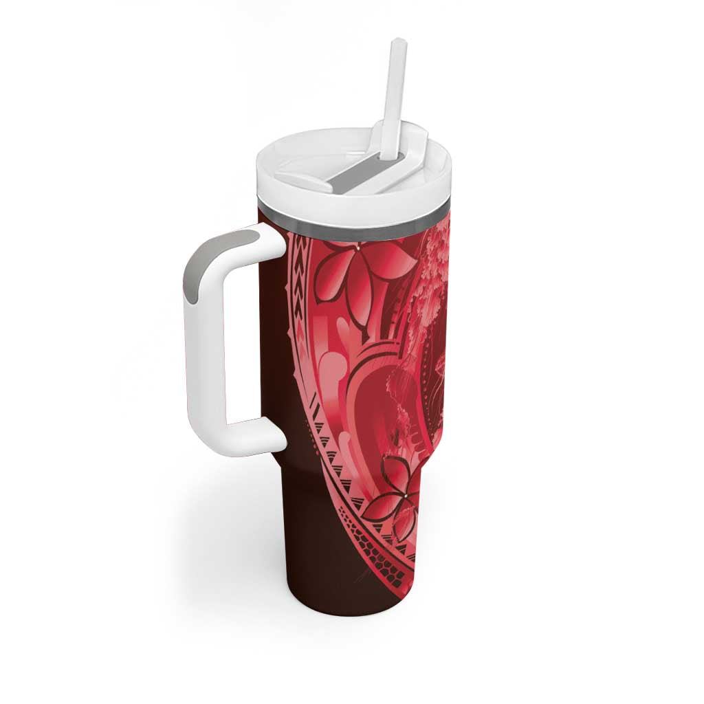 Red Gradient Polynesia Jellyfish Tumbler With Handle Plumeria Polynesian Tattoo Glowing Vibes LT14 - Polynesian Pride