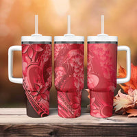 Red Gradient Polynesia Jellyfish Tumbler With Handle Plumeria Polynesian Tattoo Glowing Vibes LT14 - Polynesian Pride