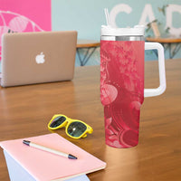 Red Gradient Polynesia Jellyfish Tumbler With Handle Plumeria Polynesian Tattoo Glowing Vibes LT14 - Polynesian Pride
