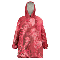 Red Gradient Polynesia Jellyfish Wearable Blanket Hoodie Plumeria Polynesian Tattoo Glowing Vibes LT14 One Size Red - Polynesian Pride
