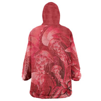 Red Gradient Polynesia Jellyfish Wearable Blanket Hoodie Plumeria Polynesian Tattoo Glowing Vibes LT14 - Polynesian Pride