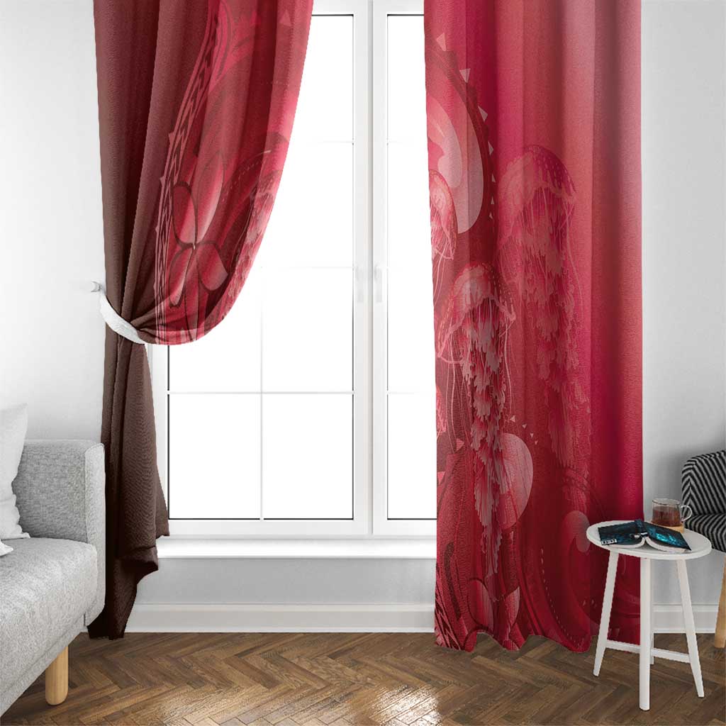Red Gradient Polynesia Jellyfish Window Curtain Plumeria Polynesian Tattoo Glowing Vibes LT14 - Polynesian Pride