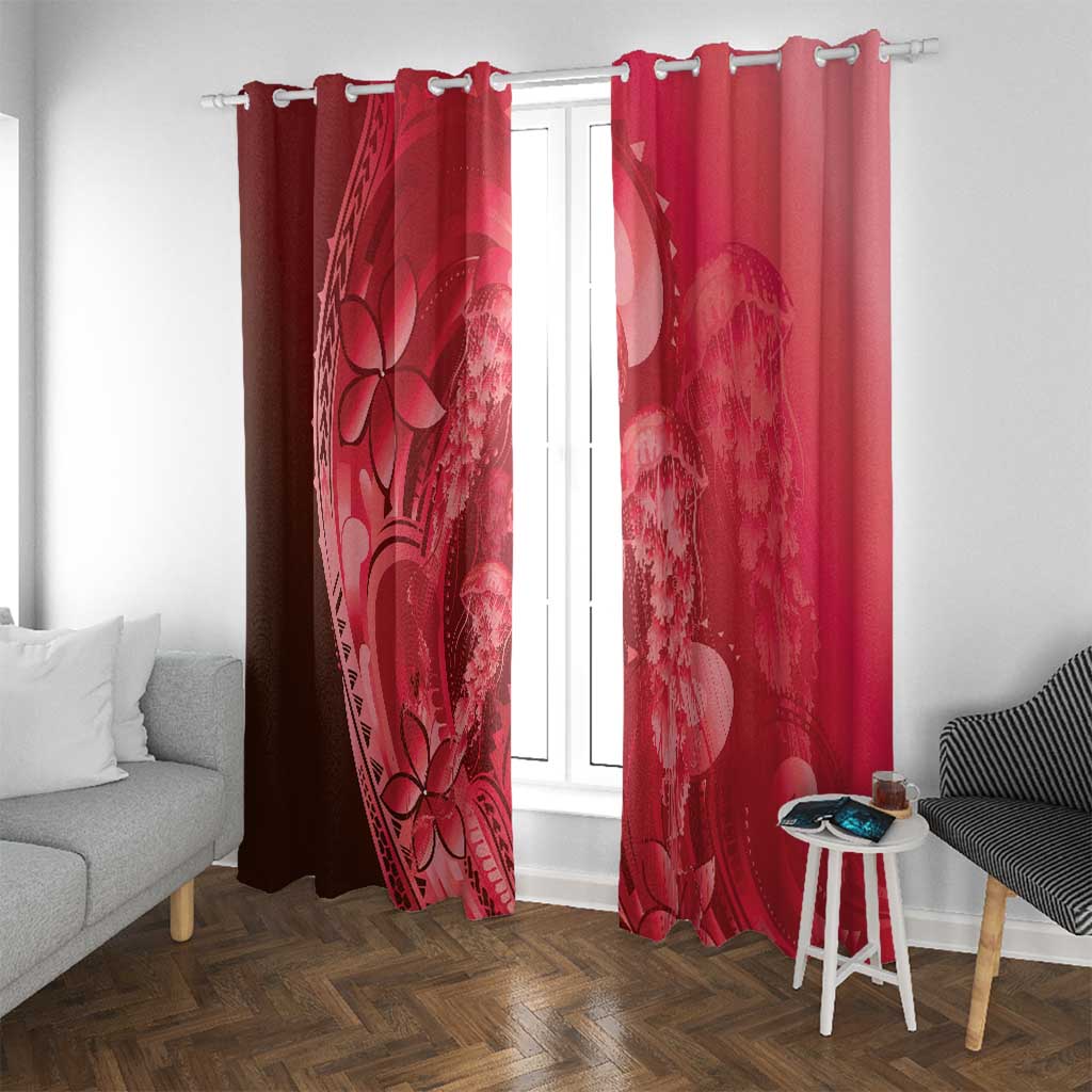 Red Gradient Polynesia Jellyfish Window Curtain Plumeria Polynesian Tattoo Glowing Vibes LT14 With Grommets Red - Polynesian Pride