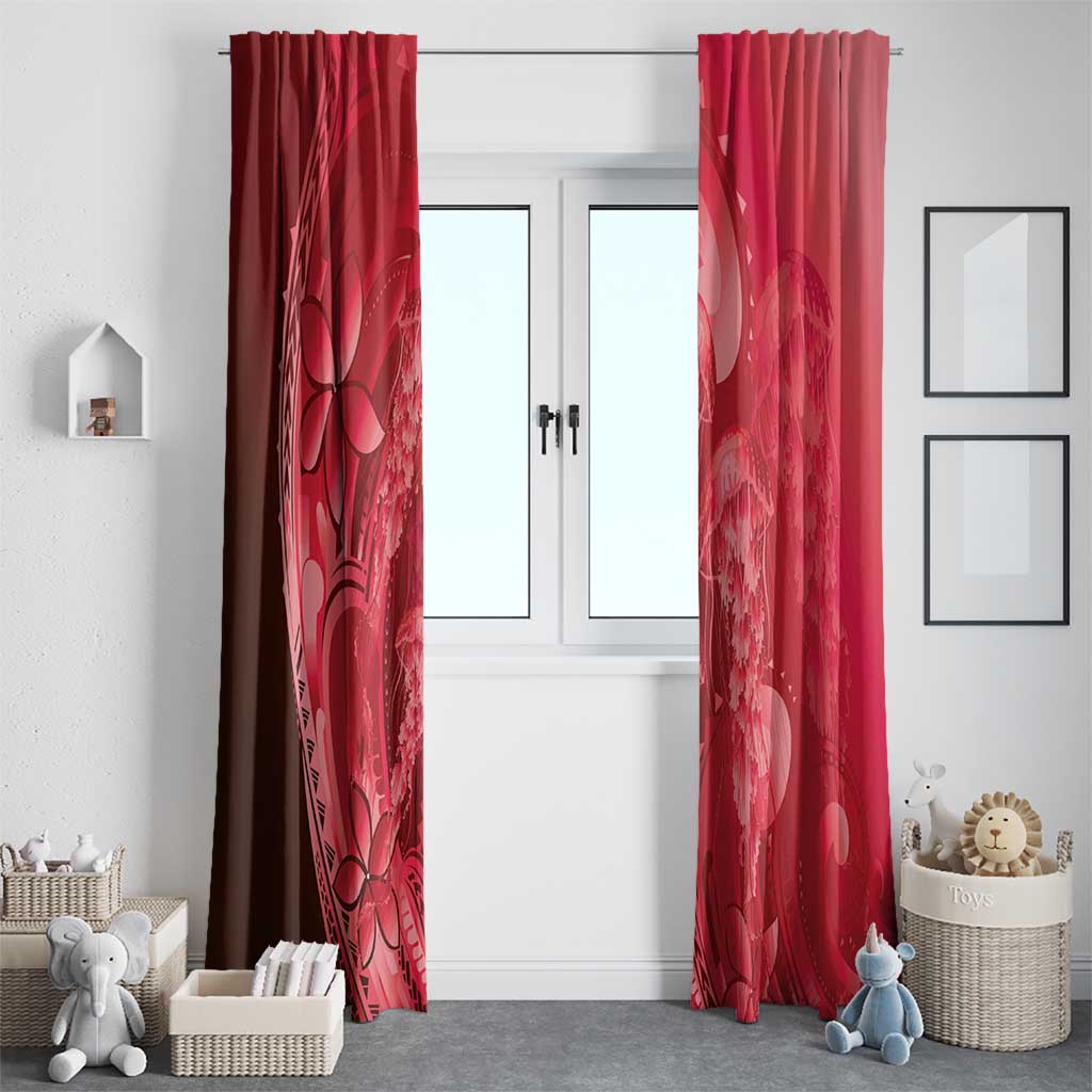 Red Gradient Polynesia Jellyfish Window Curtain Plumeria Polynesian Tattoo Glowing Vibes LT14 - Polynesian Pride