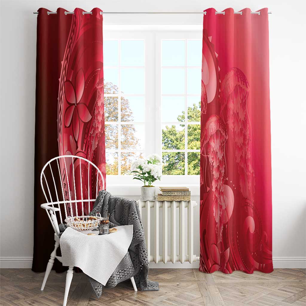 Red Gradient Polynesia Jellyfish Window Curtain Plumeria Polynesian Tattoo Glowing Vibes LT14 - Polynesian Pride