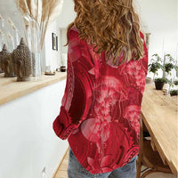 Red Gradient Polynesia Jellyfish Women Casual Shirt Plumeria Polynesian Tattoo Glowing Vibes LT14 - Polynesian Pride