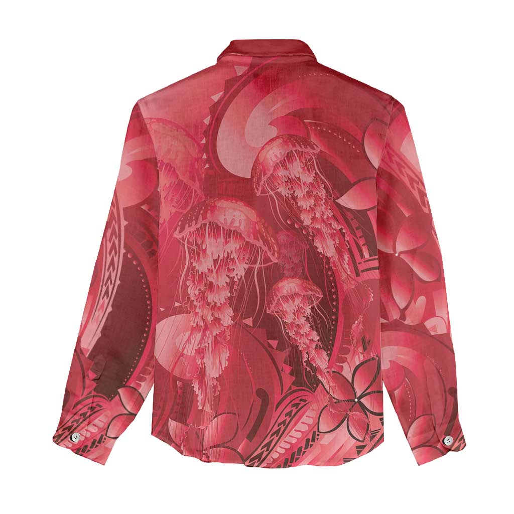 Red Gradient Polynesia Jellyfish Women Casual Shirt Plumeria Polynesian Tattoo Glowing Vibes LT14 - Polynesian Pride