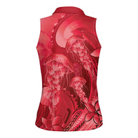 Red Gradient Polynesia Jellyfish Women Sleeveless Polo Shirt Plumeria Polynesian Tattoo Glowing Vibes LT14 - Polynesian Pride