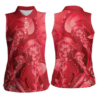 Red Gradient Polynesia Jellyfish Women Sleeveless Polo Shirt Plumeria Polynesian Tattoo Glowing Vibes LT14 - Polynesian Pride