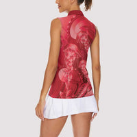 Red Gradient Polynesia Jellyfish Women Sleeveless Polo Shirt Plumeria Polynesian Tattoo Glowing Vibes LT14 - Polynesian Pride