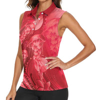 Red Gradient Polynesia Jellyfish Women Sleeveless Polo Shirt Plumeria Polynesian Tattoo Glowing Vibes LT14 - Polynesian Pride