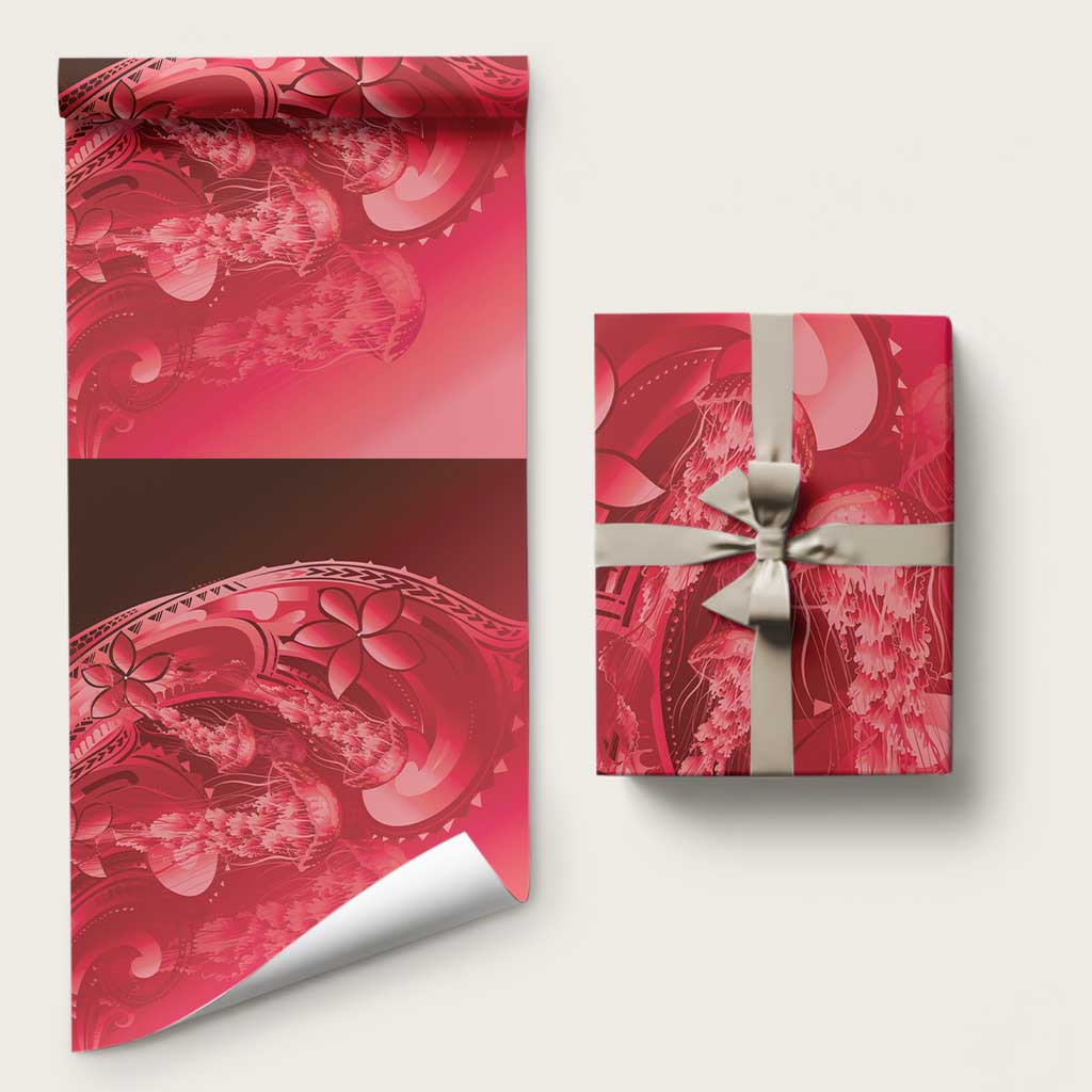 Red Gradient Polynesia Jellyfish Wrapping Paper Plumeria Polynesian Tattoo Glowing Vibes LT14 58" × 23" Red - Polynesian Pride