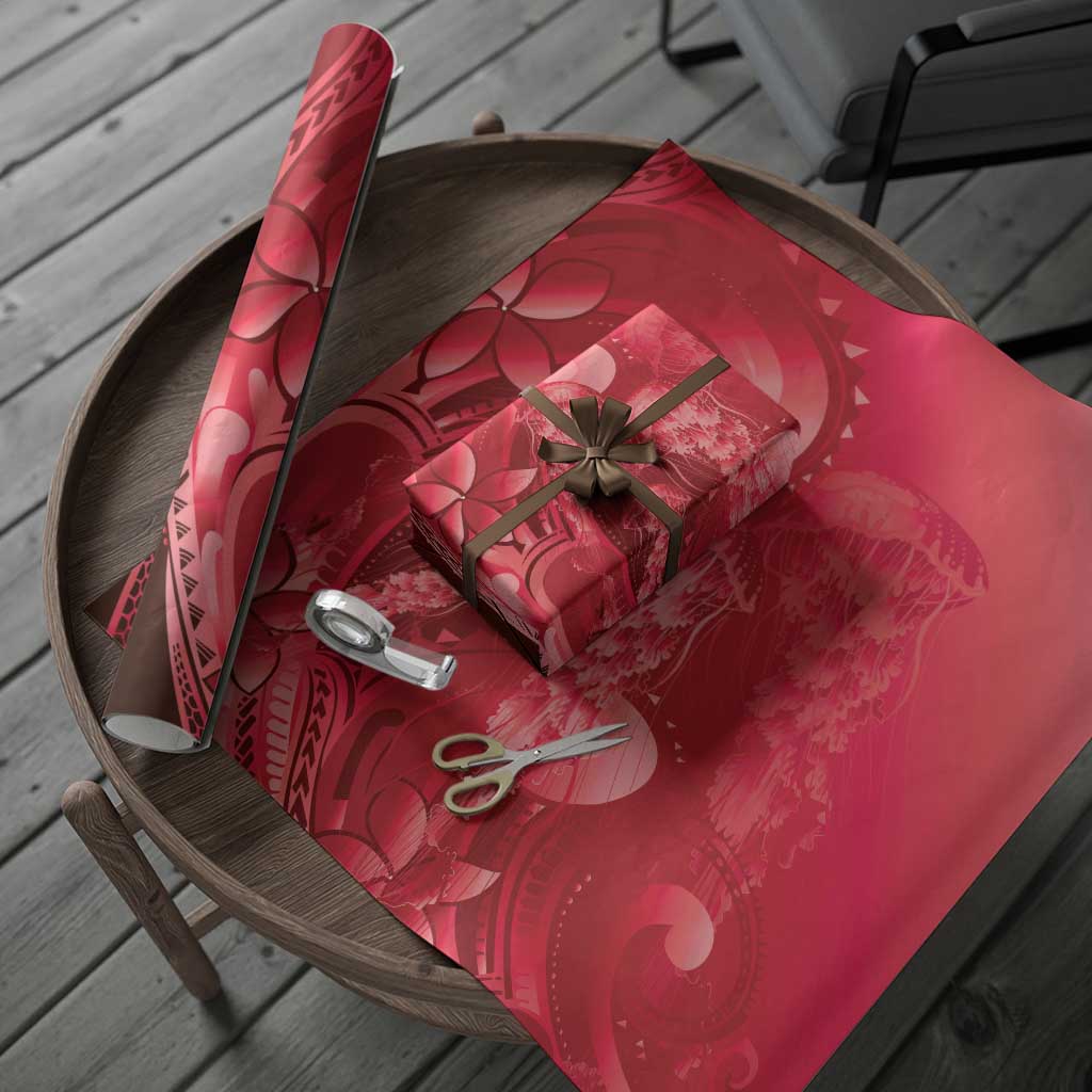 Red Gradient Polynesia Jellyfish Wrapping Paper Plumeria Polynesian Tattoo Glowing Vibes LT14 - Polynesian Pride