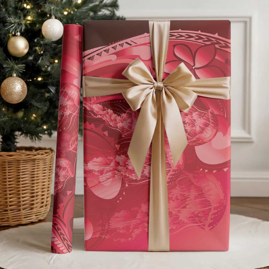 Red Gradient Polynesia Jellyfish Wrapping Paper Plumeria Polynesian Tattoo Glowing Vibes LT14 - Polynesian Pride