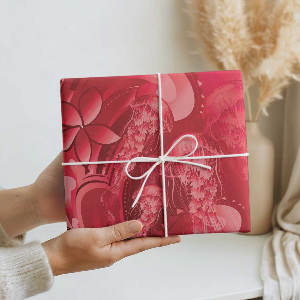 Red Gradient Polynesia Jellyfish Wrapping Paper Plumeria Polynesian Tattoo Glowing Vibes LT14 - Polynesian Pride