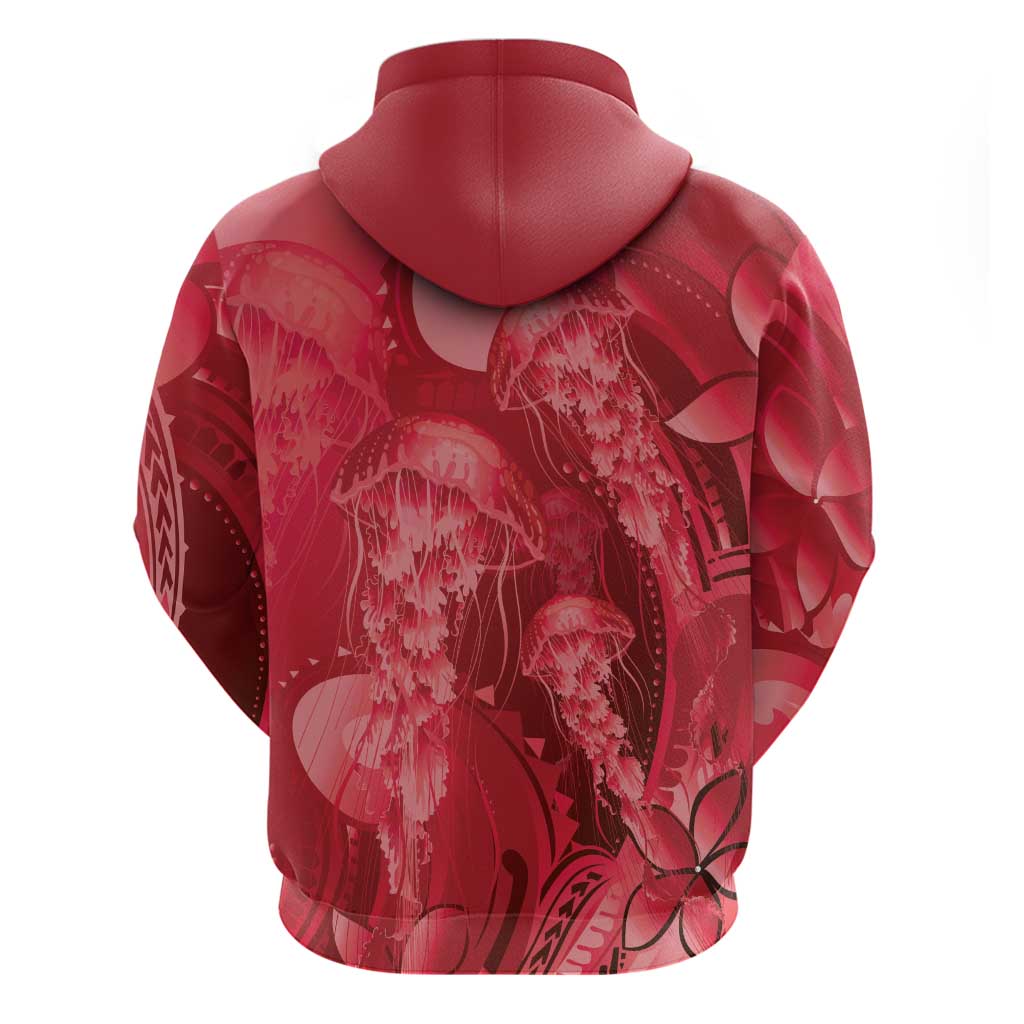 Red Gradient Polynesia Jellyfish Zip Hoodie Plumeria Polynesian Tattoo Glowing Vibes LT14 - Polynesian Pride