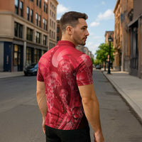 Red Gradient Polynesia Jellyfish Zipper Polo Shirt Plumeria Polynesian Tattoo Glowing Vibes LT14 - Polynesian Pride