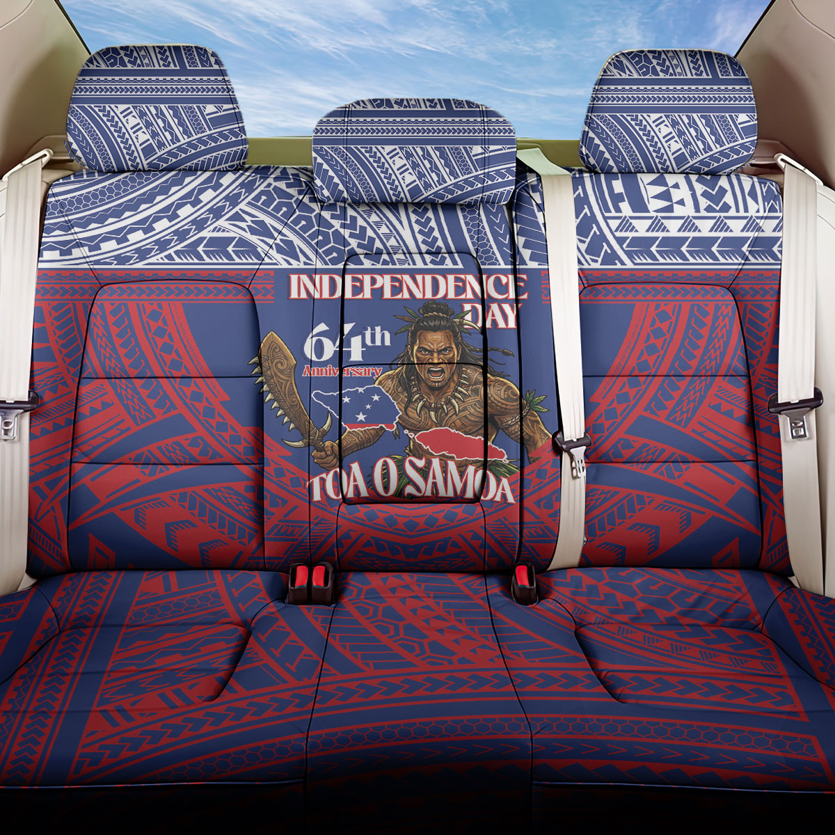 Samoa Independence Day Back Car Seat Cover 64th Anniversary Toa O Samoa LT14 One Size Blue - Polynesian Pride