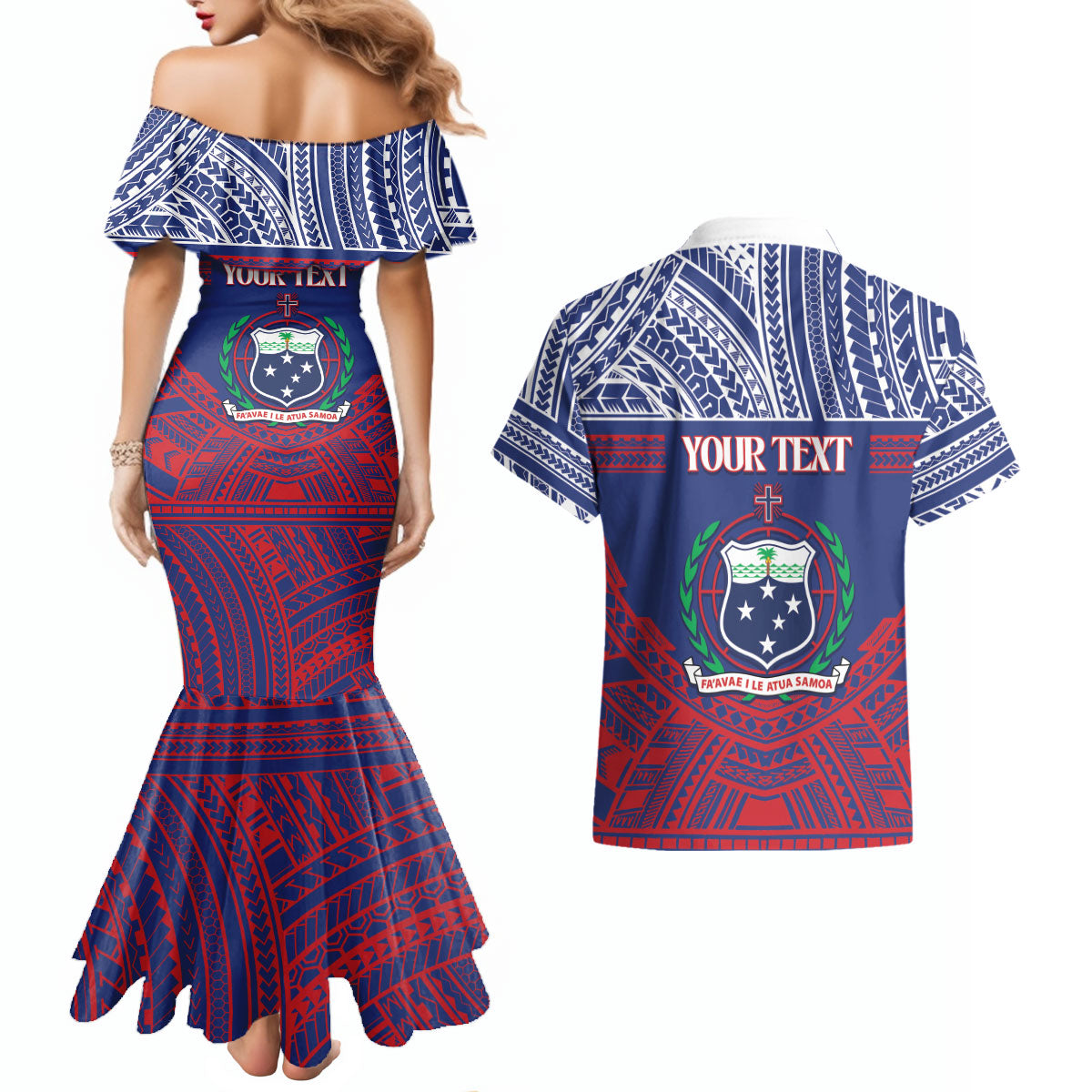 Personalised Samoa Independence Day Couples Matching Mermaid Dress and Hawaiian Shirt 64th Anniversary Toa O Samoa LT14 - Polynesian Pride