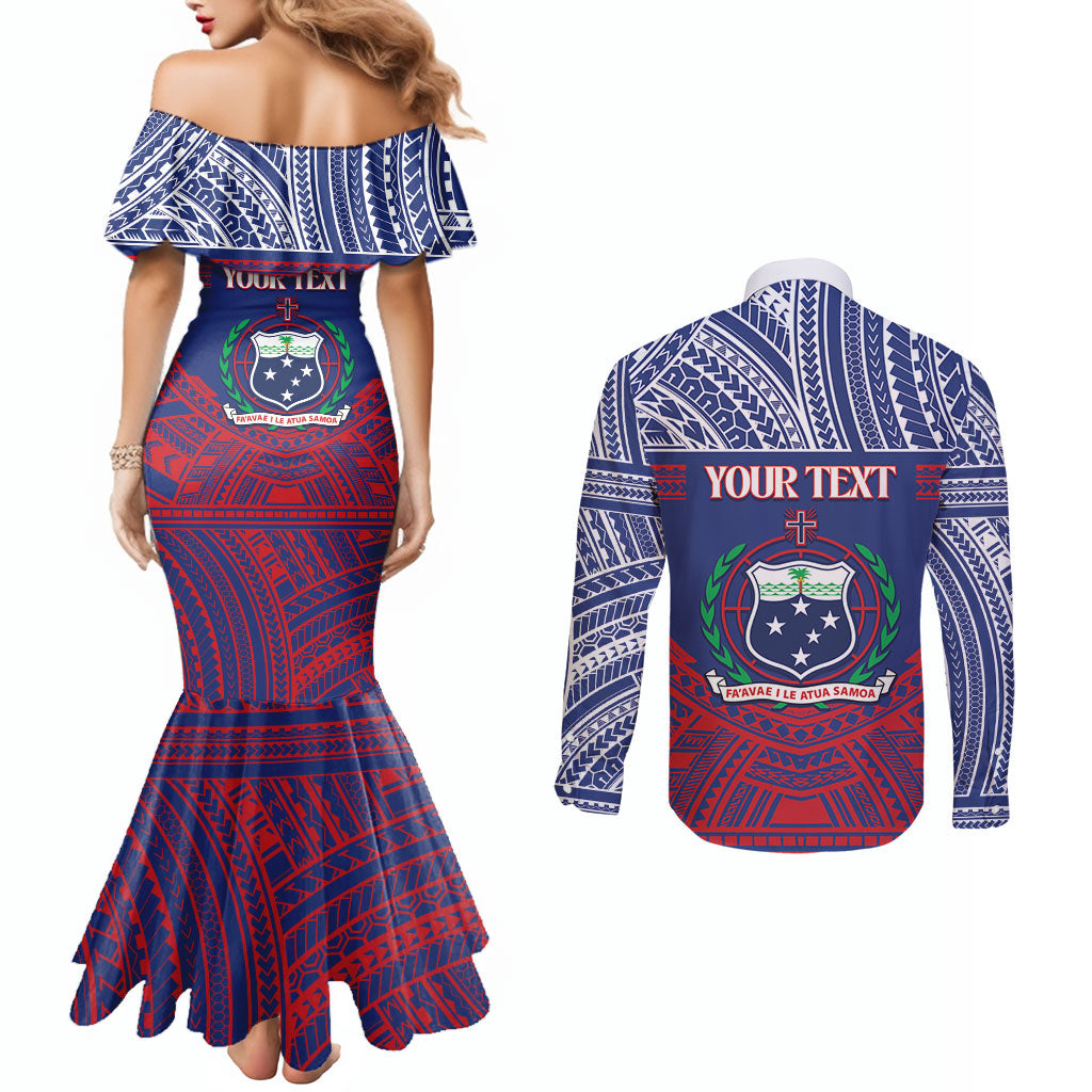 Personalised Samoa Independence Day Couples Matching Mermaid Dress and Long Sleeve Button Shirt 64th Anniversary Toa O Samoa LT14 - Polynesian Pride