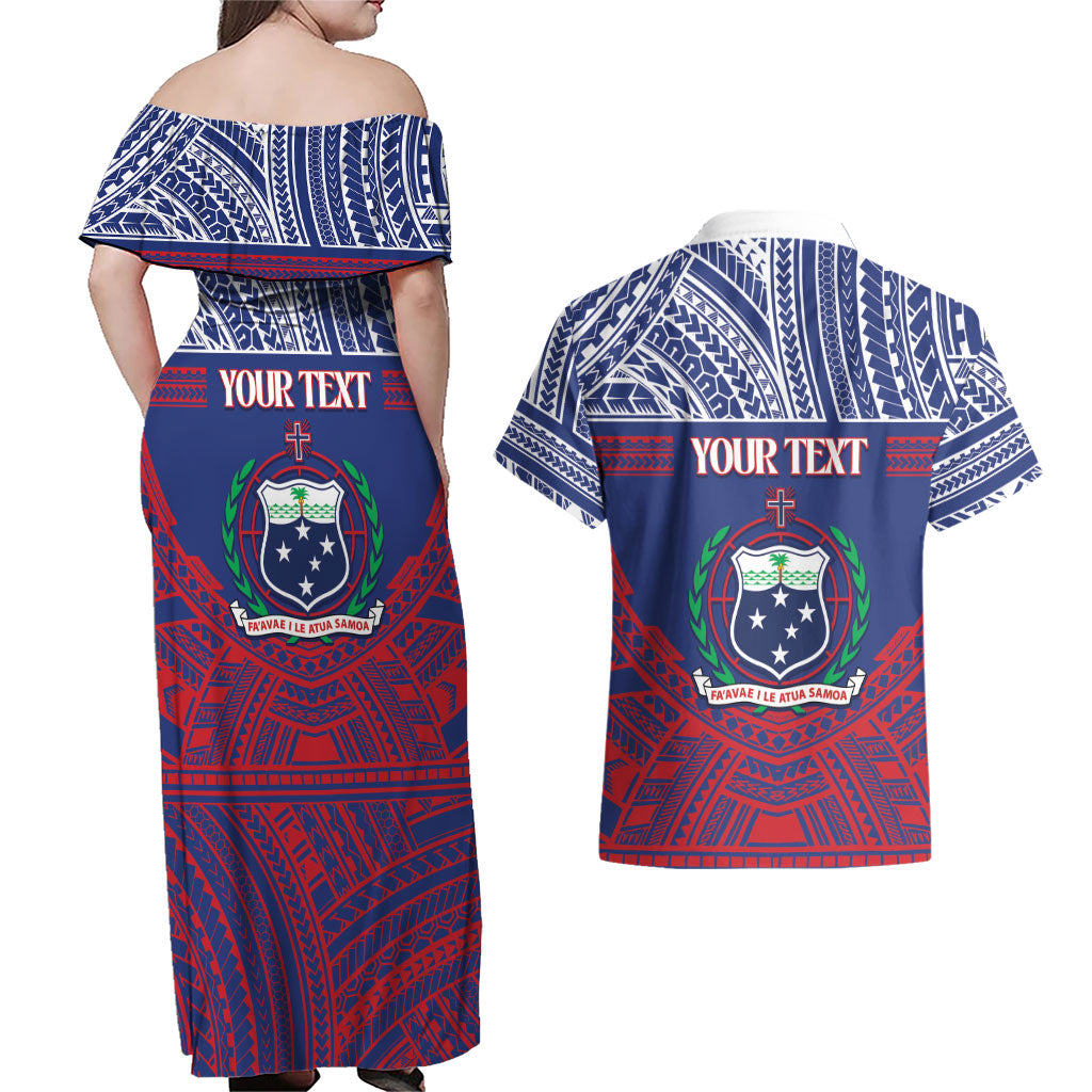 Personalised Samoa Independence Day Couples Matching Off Shoulder Maxi Dress and Hawaiian Shirt 64th Anniversary Toa O Samoa