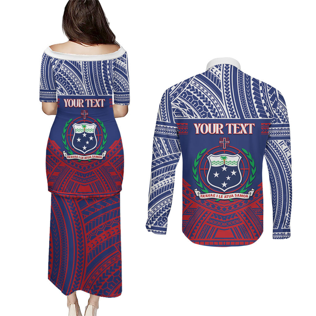 Personalised Samoa Independence Day Couples Matching Puletasi and Long Sleeve Button Shirt 64th Anniversary Toa O Samoa LT14 - Polynesian Pride