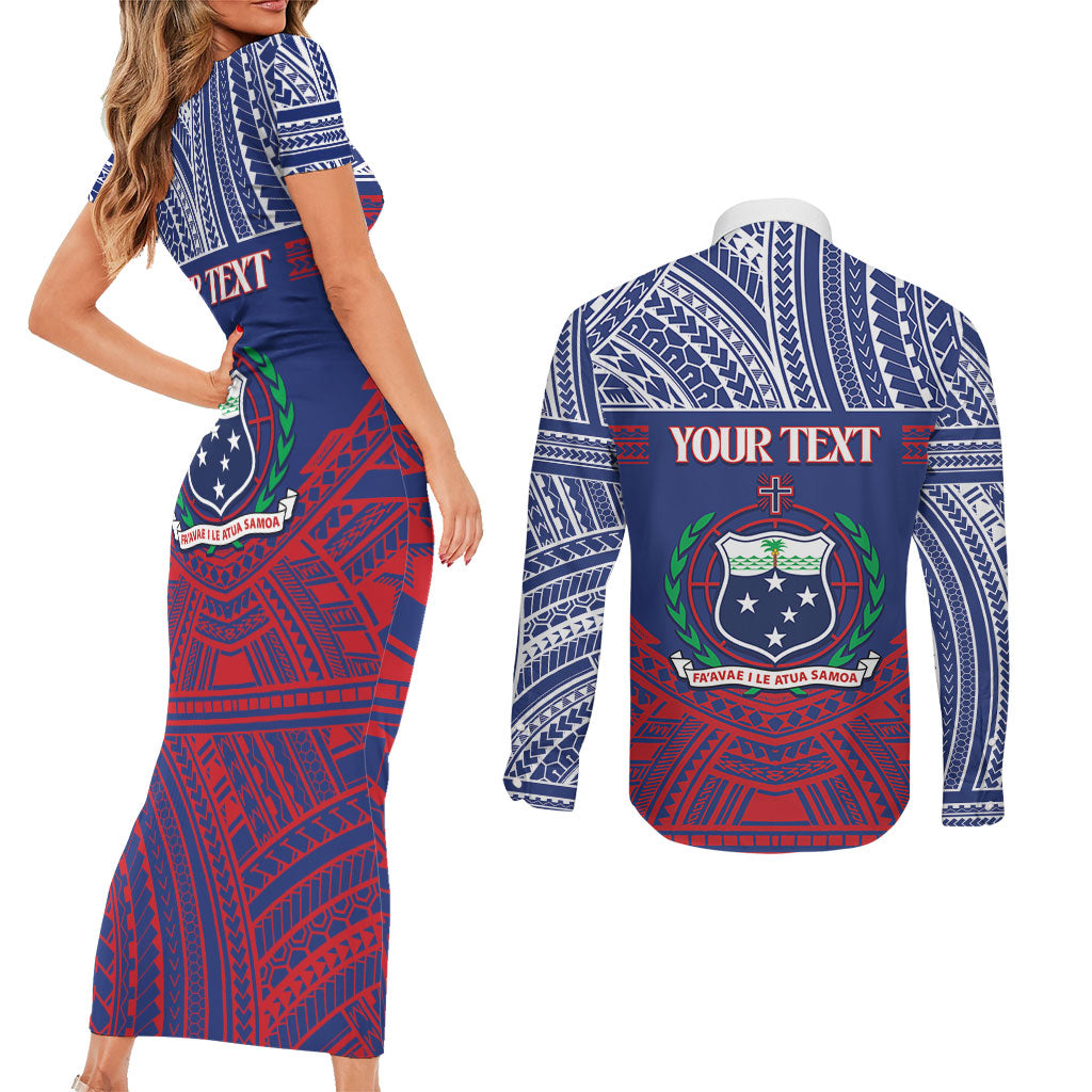 Personalised Samoa Independence Day Couples Matching Short Sleeve Bodycon Dress and Long Sleeve Button Shirt 64th Anniversary Toa O Samoa