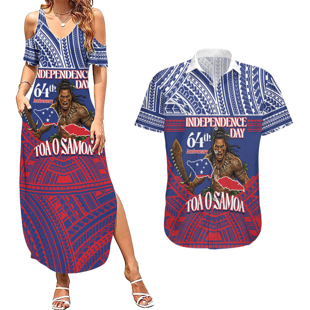 Personalised Samoa Independence Day Couples Matching Summer Maxi Dress and Hawaiian Shirt 64th Anniversary Toa O Samoa LT14 Blue - Polynesian Pride