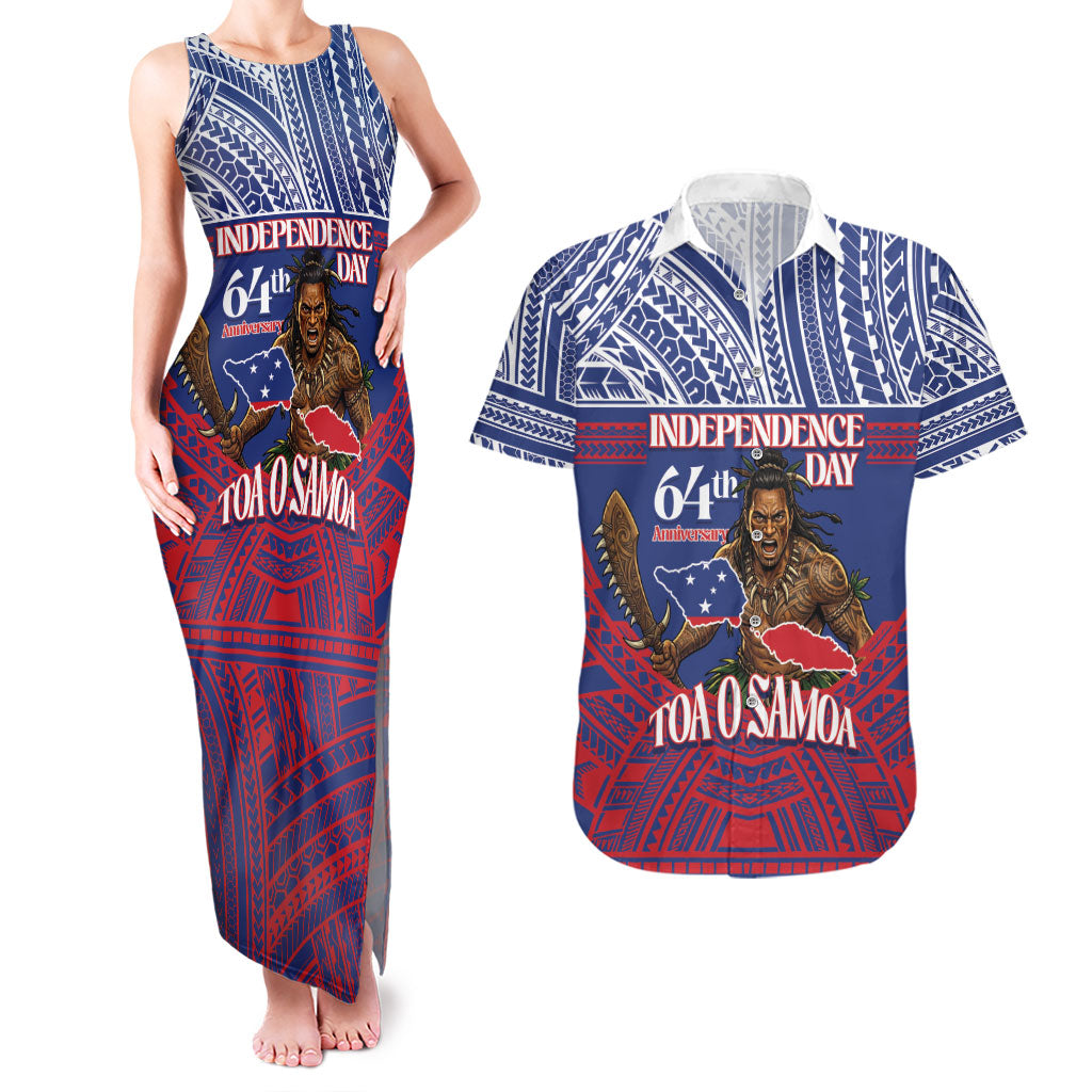 Personalised Samoa Independence Day Couples Matching Tank Maxi Dress and Hawaiian Shirt 64th Anniversary Toa O Samoa LT14 Blue - Polynesian Pride