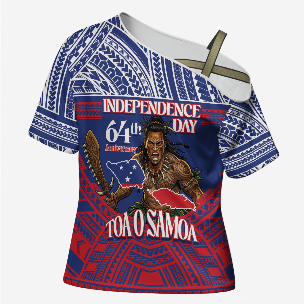 Personalised Samoa Independence Day Cross Shoulder Shirt 64th Anniversary Toa O Samoa LT14 Female Blue - Polynesian Pride
