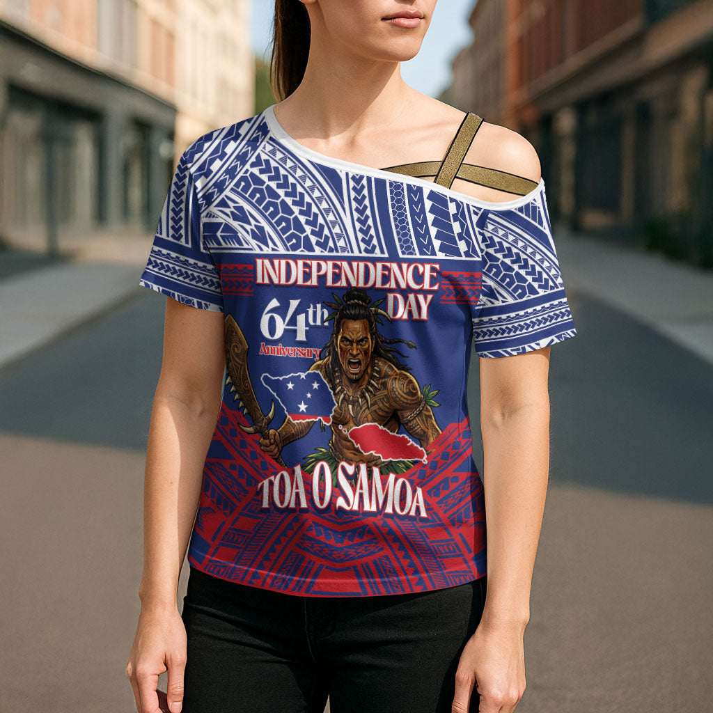 Personalised Samoa Independence Day Cross Shoulder Shirt 64th Anniversary Toa O Samoa LT14 - Polynesian Pride