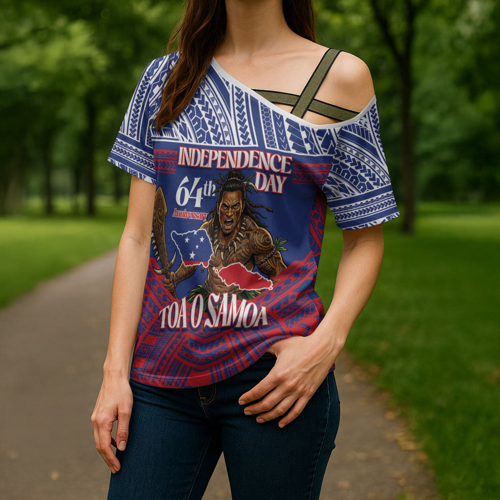 Personalised Samoa Independence Day Cross Shoulder Shirt 64th Anniversary Toa O Samoa LT14 - Polynesian Pride