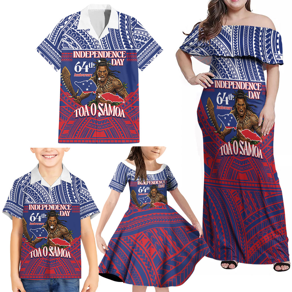 Personalised Samoa Independence Day Family Matching Off Shoulder Maxi Dress and Hawaiian Shirt 64th Anniversary Toa O Samoa LT14 - Polynesian Pride