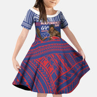 Personalised Samoa Independence Day Family Matching Off Shoulder Short Dress and Hawaiian Shirt 64th Anniversary Toa O Samoa LT14 Daughter's Dress Blue - Polynesian Pride