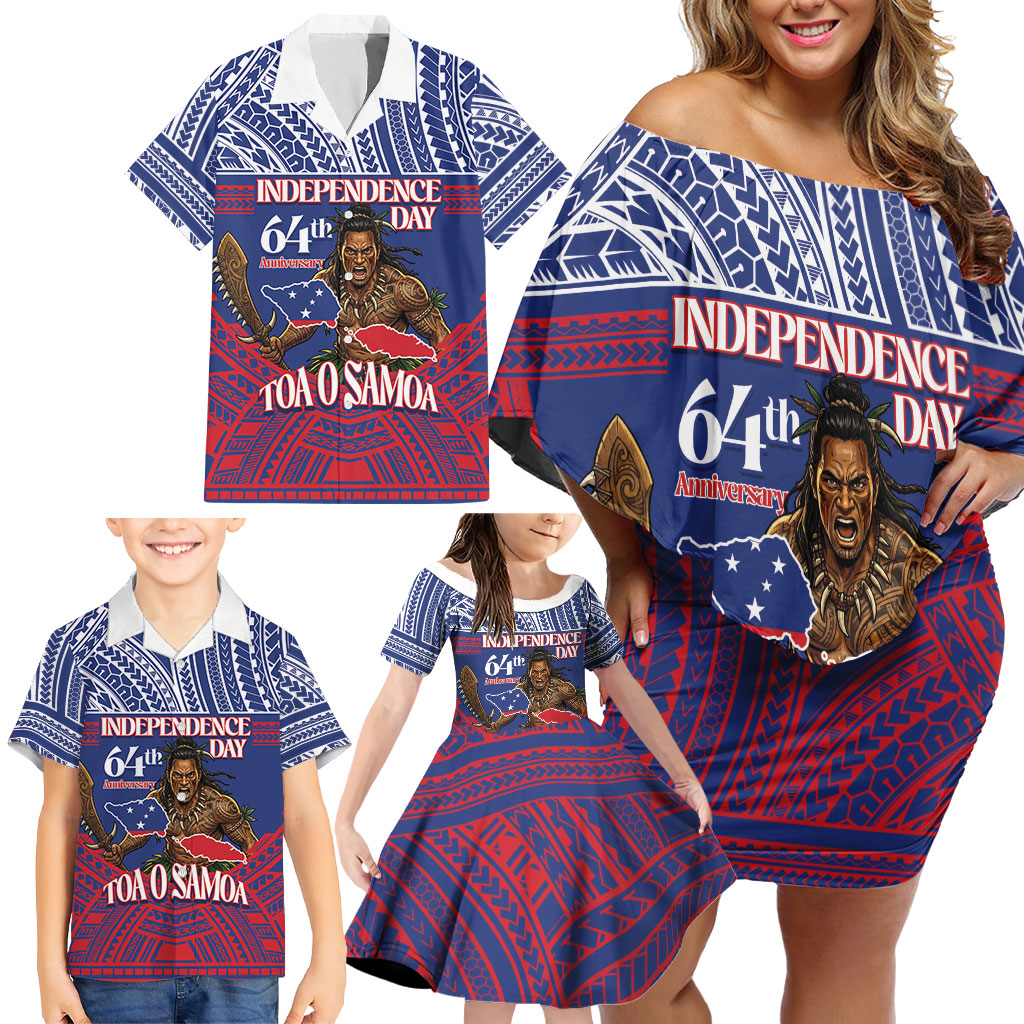 Personalised Samoa Independence Day Family Matching Off Shoulder Short Dress and Hawaiian Shirt 64th Anniversary Toa O Samoa LT14 - Polynesian Pride