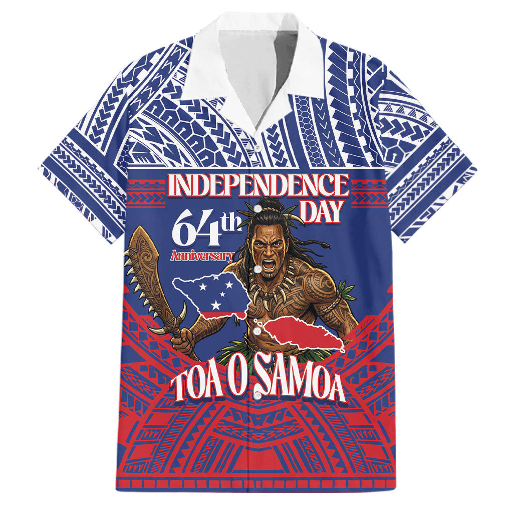 Personalised Samoa Independence Day Family Matching Off Shoulder Short Dress and Hawaiian Shirt 64th Anniversary Toa O Samoa LT14 Dad's Shirt - Short Sleeve Blue - Polynesian Pride