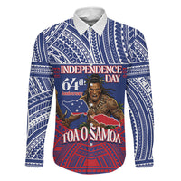 Personalised Samoa Independence Day Family Matching Off Shoulder Short Dress and Hawaiian Shirt 64th Anniversary Toa O Samoa LT14 Dad's Shirt - Long Sleeve Blue - Polynesian Pride