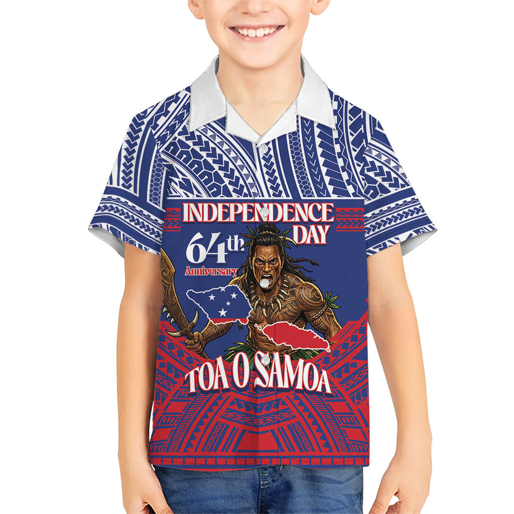 Personalised Samoa Independence Day Family Matching Puletasi and Hawaiian Shirt 64th Anniversary Toa O Samoa LT14 Son's Shirt Blue - Polynesian Pride