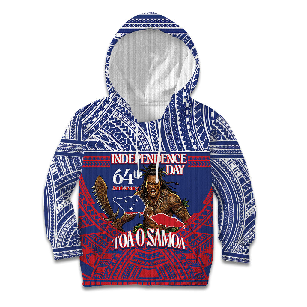 Personalised Samoa Independence Day Kid Hoodie 64th Anniversary Toa O Samoa LT14 Hoodie Blue - Polynesian Pride