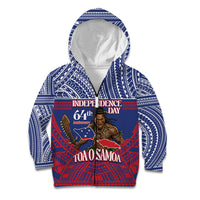 Personalised Samoa Independence Day Kid Hoodie 64th Anniversary Toa O Samoa LT14 Zip Hoodie Blue - Polynesian Pride