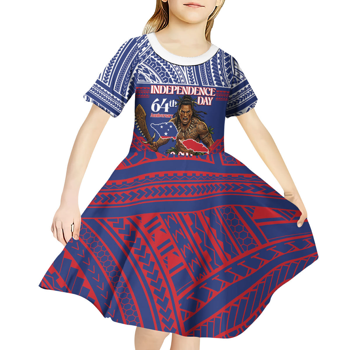 Personalised Samoa Independence Day Kid Short Sleeve Dress 64th Anniversary Toa O Samoa LT14 - Polynesian Pride