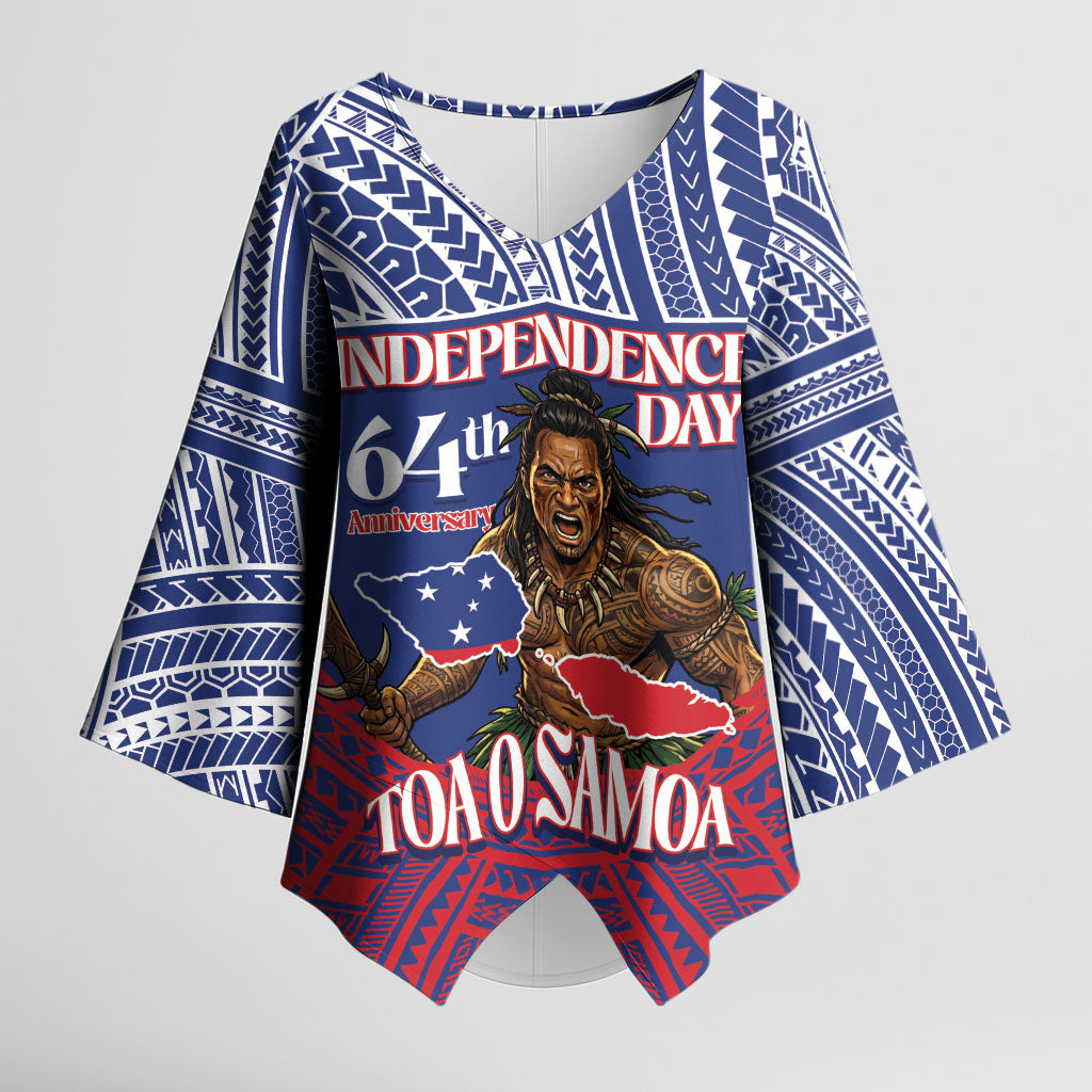 Personalised Samoa Independence Day Kimono Sleeve Blouse 64th Anniversary Toa O Samoa LT14 Female Blue - Polynesian Pride
