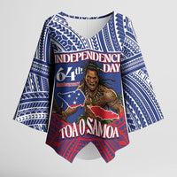 Personalised Samoa Independence Day Kimono Sleeve Blouse 64th Anniversary Toa O Samoa LT14 Female Blue - Polynesian Pride