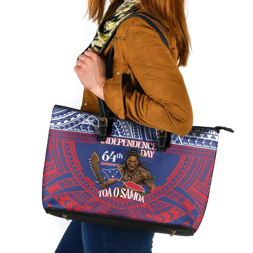 Samoa Independence Day Leather Tote Bag 64th Anniversary Toa O Samoa LT14 Blue - Polynesian Pride