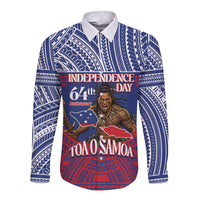 Personalised Samoa Independence Day Long Sleeve Button Shirt 64th Anniversary Toa O Samoa LT14 Unisex Blue - Polynesian Pride