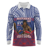 Personalised Samoa Independence Day Long Sleeve Polo Shirt 64th Anniversary Toa O Samoa LT14 Blue - Polynesian Pride