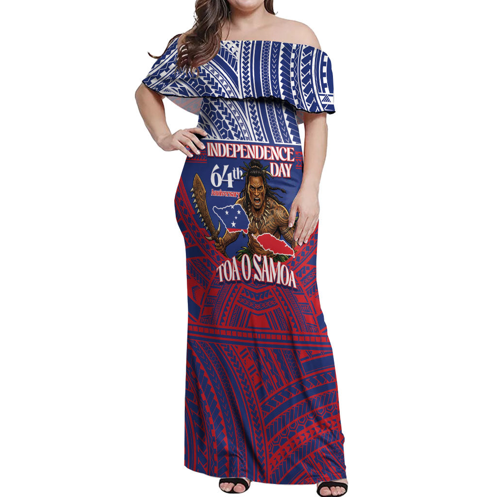 Personalised Samoa Independence Day Off Shoulder Maxi Dress 64th Anniversary Toa O Samoa LT14 Women Blue - Polynesian Pride